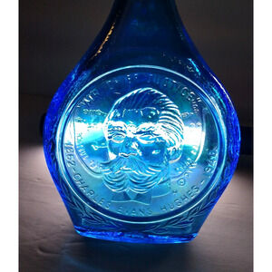 Wheaton Charles Evans Hughes Blue Carnival Glass Bottle Retro 1971 Vintage